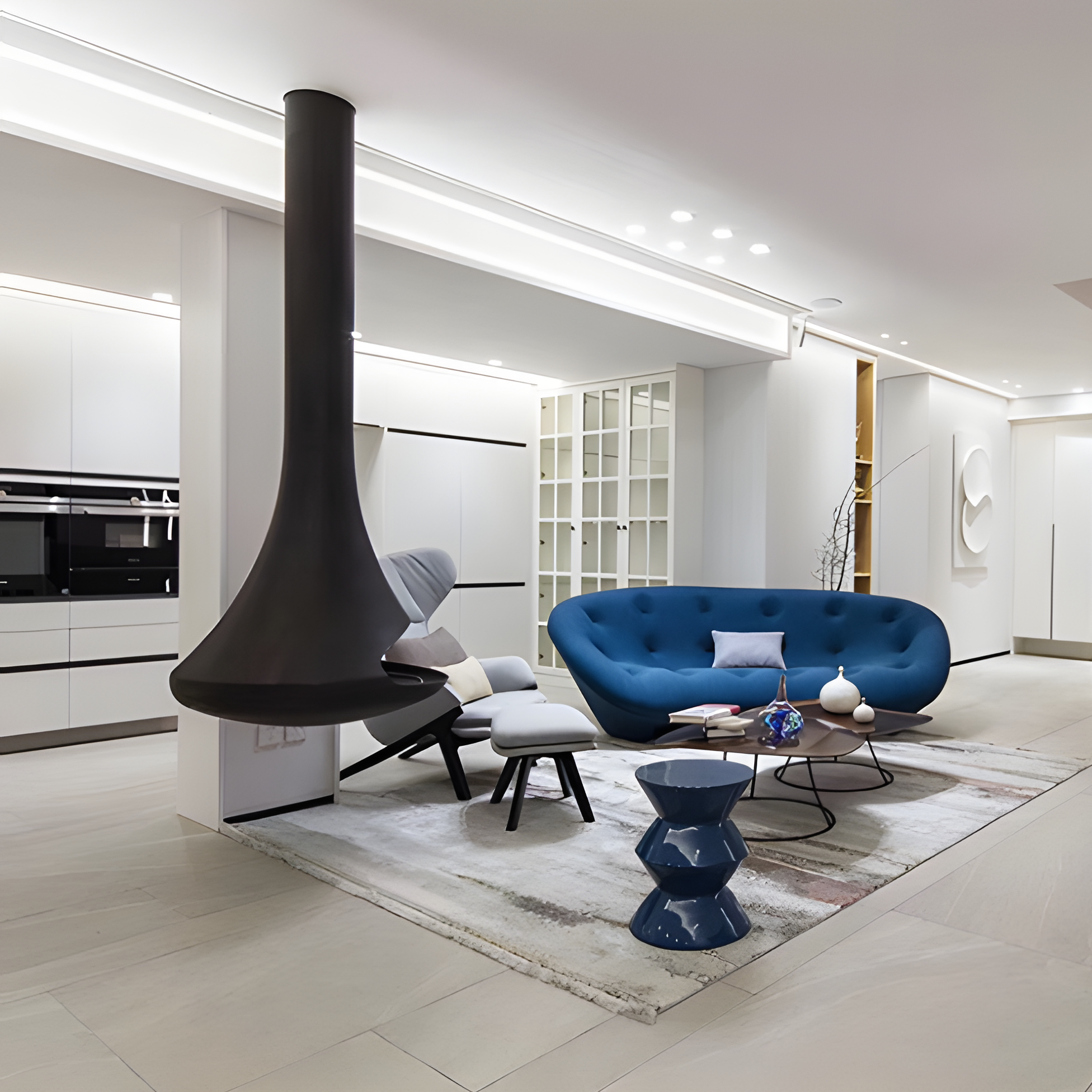 Luxury Suspended Trumpet Curved Fireplace Shine 4-Hearthartsinn