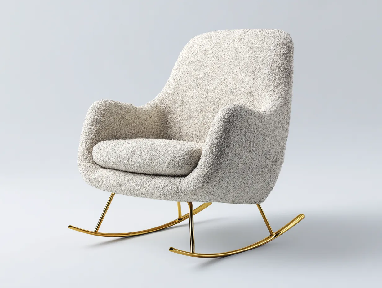 Sedia a dondolo - tessuto-metallo-legno - 83x87x99 cm - Beige - design moderno-Navianihome