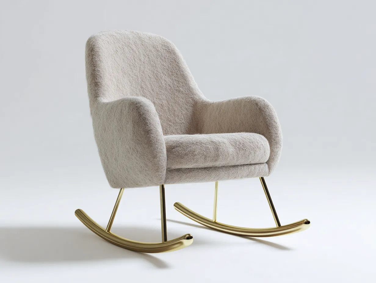 Sedia a dondolo - tessuto-metallo-legno - 82x86x98 cm - Beige - design moderno-Navianihome