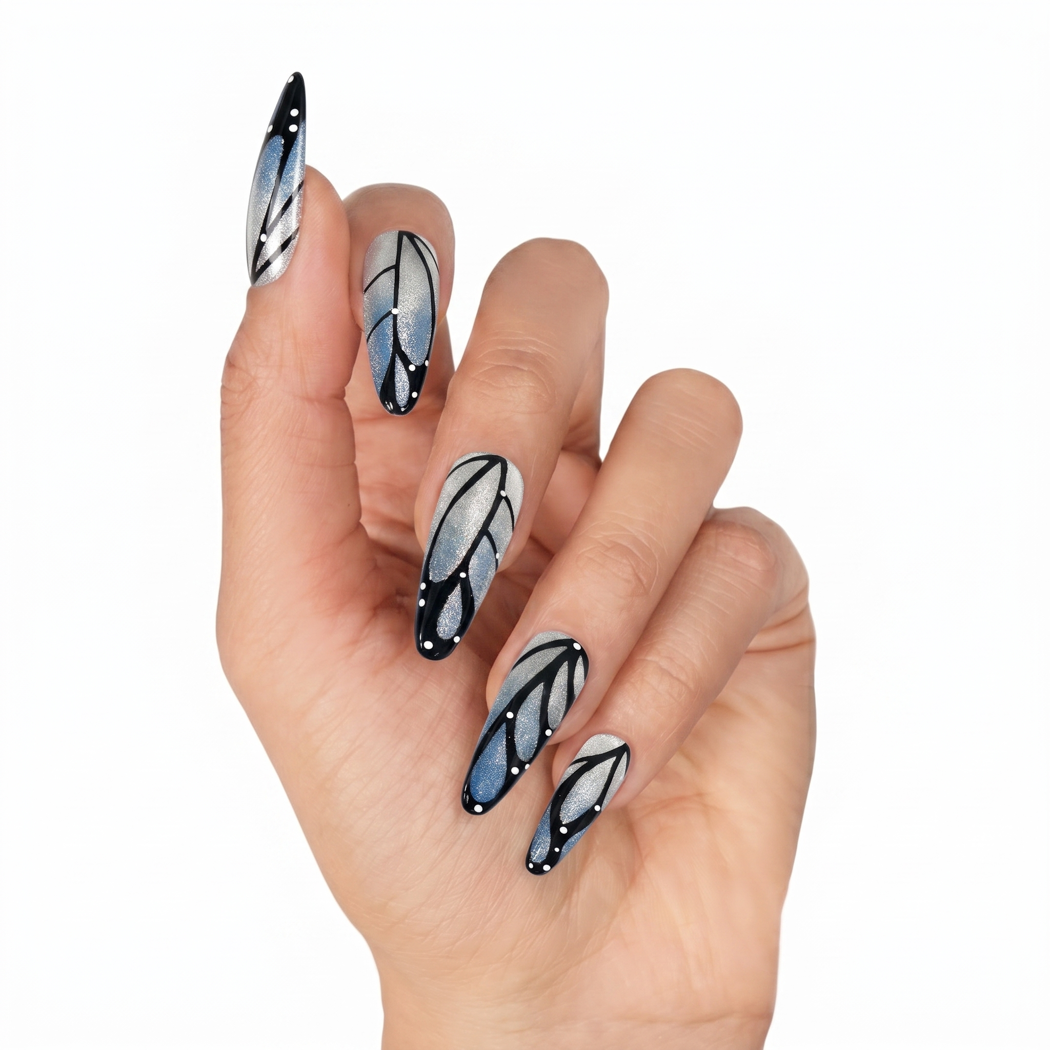 Shimmering Blue Butterfly & Silver Glitter Ombre