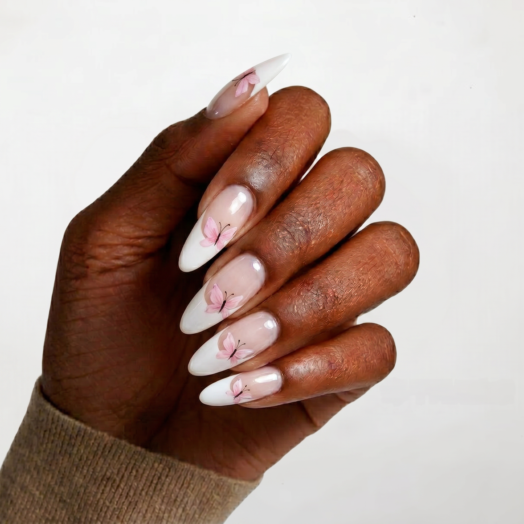 Pink Butterfly French Nails