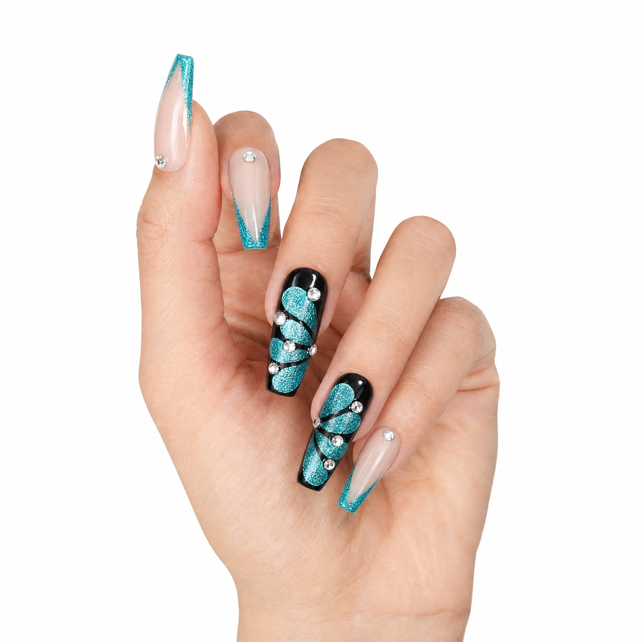 Teal Butterfly Wings & Glitter V-French
