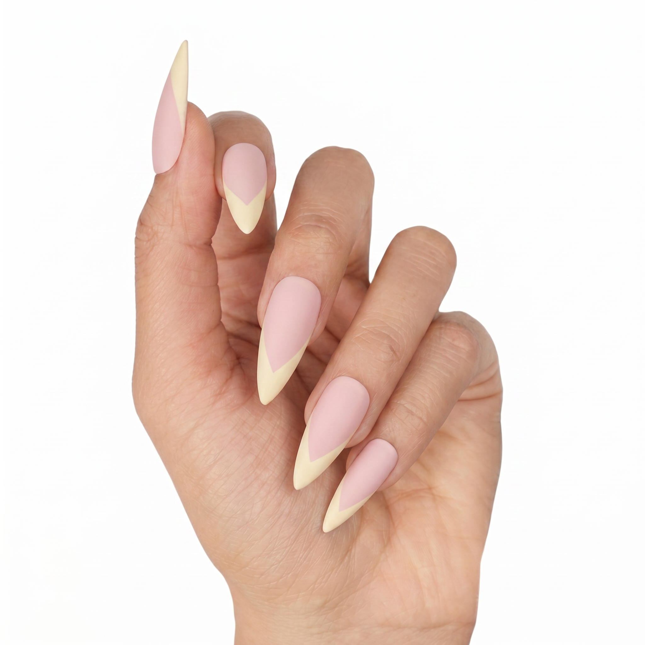 Matte Pastel Pink & Cream V-French