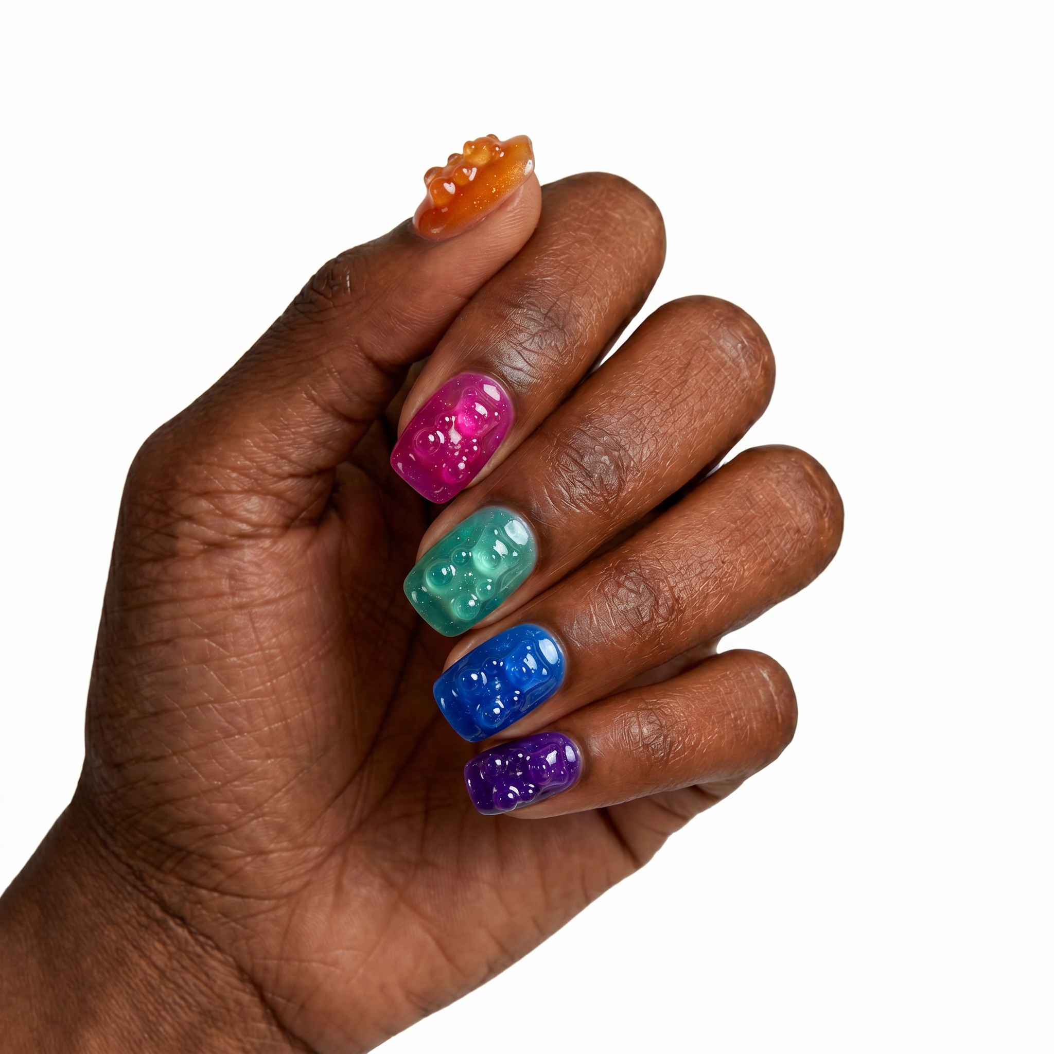 Colorful Jelly Gummy Bear Squoval Nails