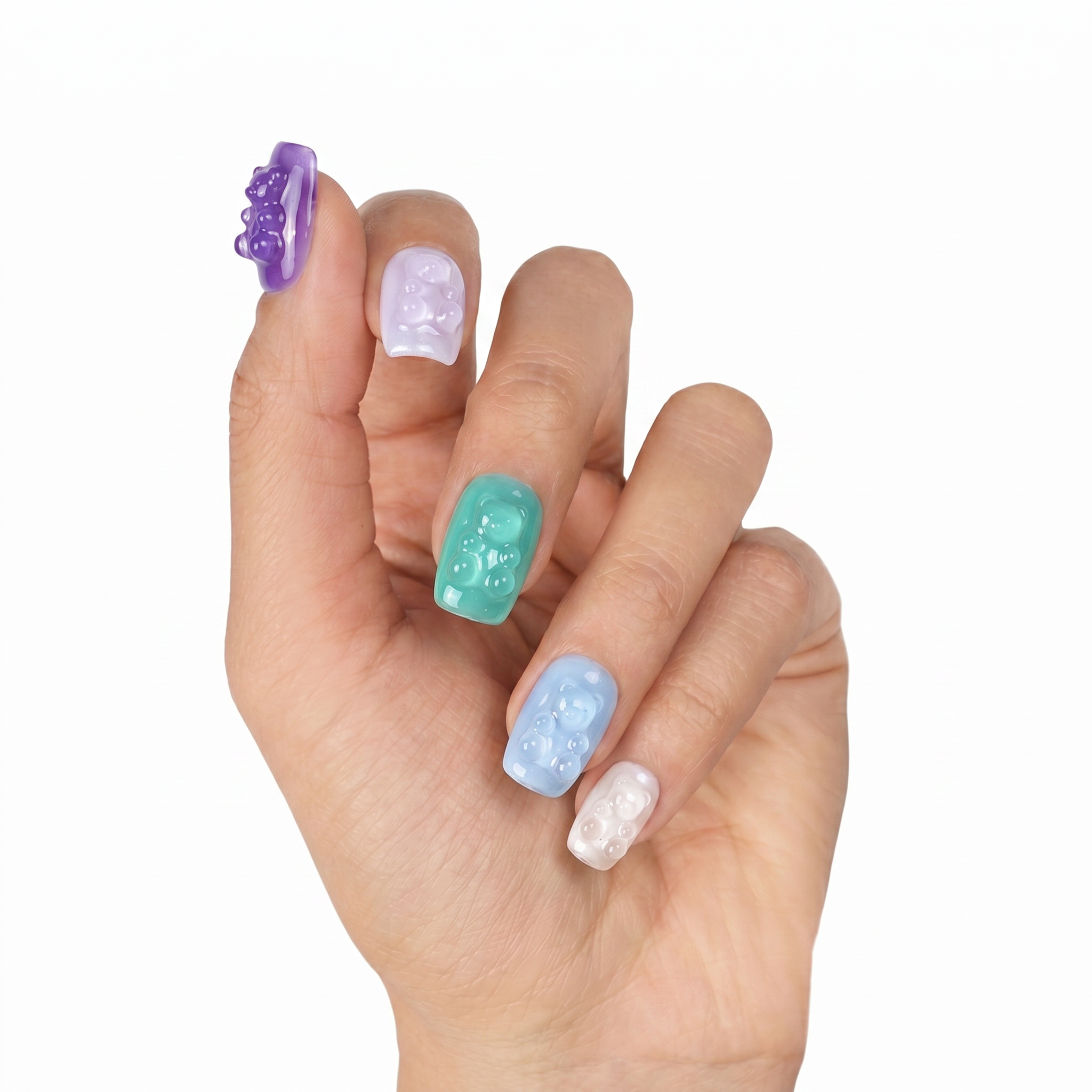 Colorful Jelly Gummy Bear Squoval Nails