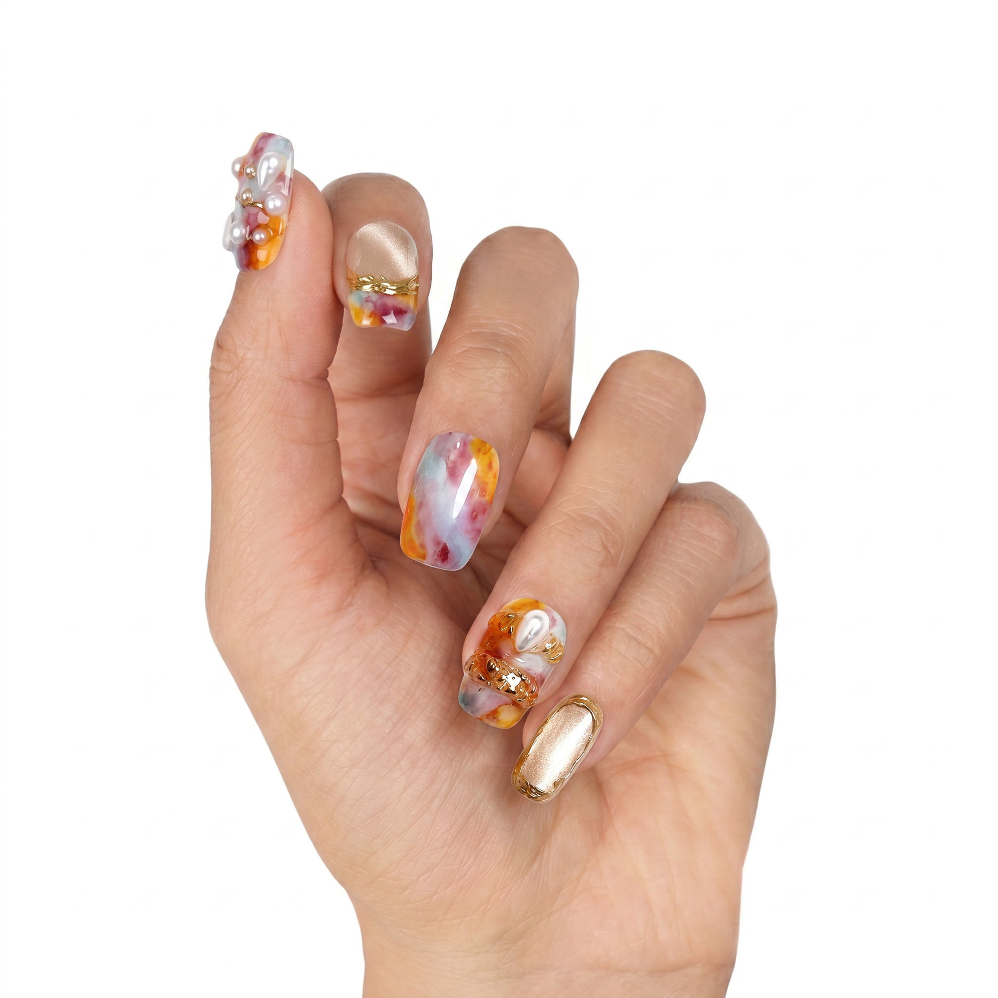 Vintage Amber Marble & Champagne Gold Chrome