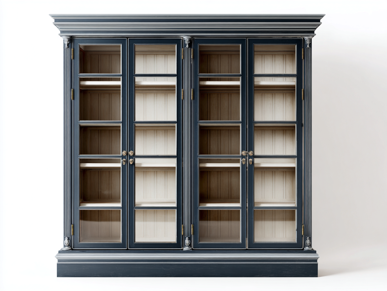 Vitrine en bois avec portes vitrées 180x45x200 cm - Bleu - Blanc - Style classique-Javoraihaus