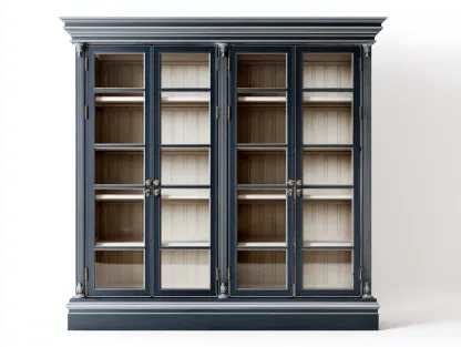 Vitrine en bois avec portes vitrées 180x45x200 cm - Bleu - Blanc - Style classique-Javoraihaus