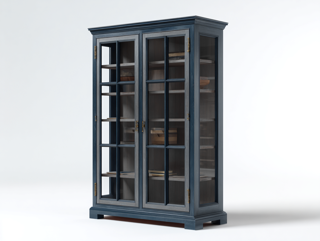 Vitrine en bois avec portes vitrées 90x40x180 cm - bleu foncé - style classique-Javoraihaus