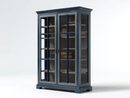Vitrine en bois avec portes vitrées 90x40x180 cm - bleu foncé - style classique-Javoraihaus