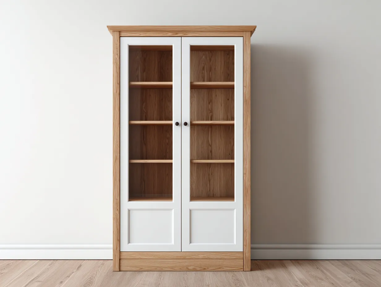 Vitrine en bois et verre 90x40x190 cm - blanc et bois naturel - style contemporain-Javoraihaus