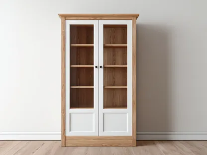 Vitrine en bois et verre 90x40x190 cm - blanc et bois naturel - style contemporain-Javoraihaus