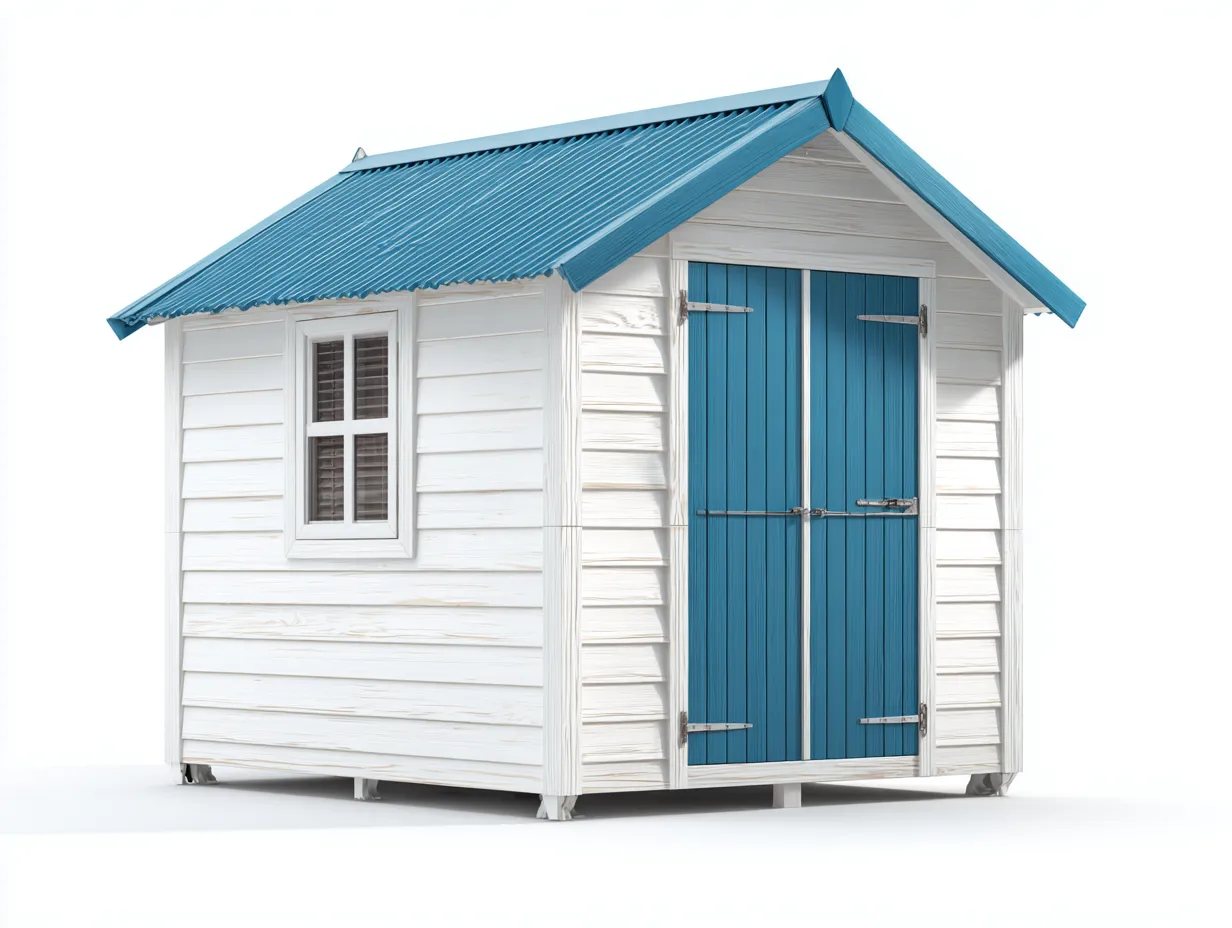 Abri de jardin en bois avec toit incliné 180x120x200 cm - Blanc - Bleu - Style bord de mer-Javoraihaus