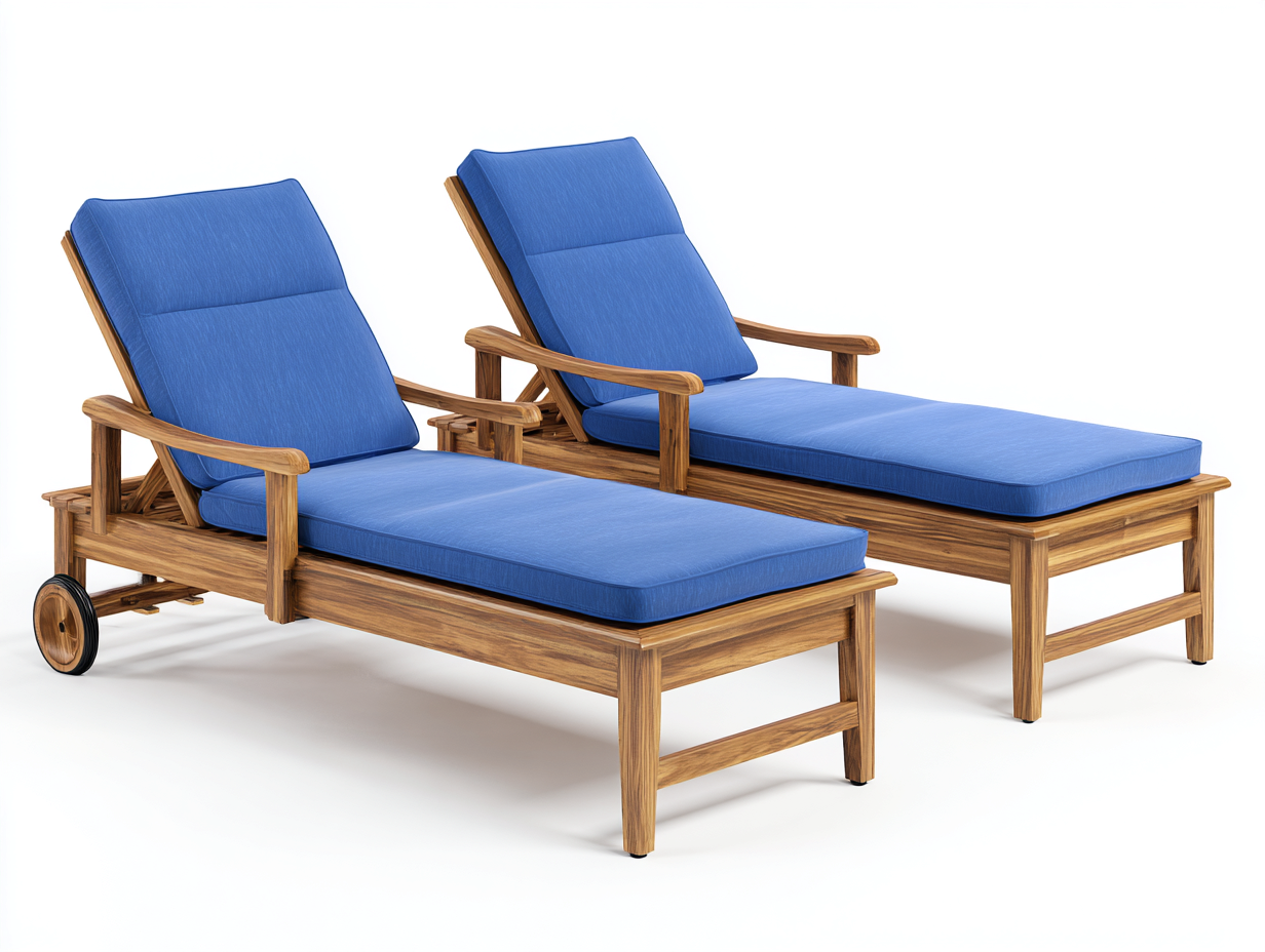 Bain de soleil en bois avec coussin 200x70x85 cm - Bois naturel et bleu - Design contemporain pour jardin-Javoraihaus