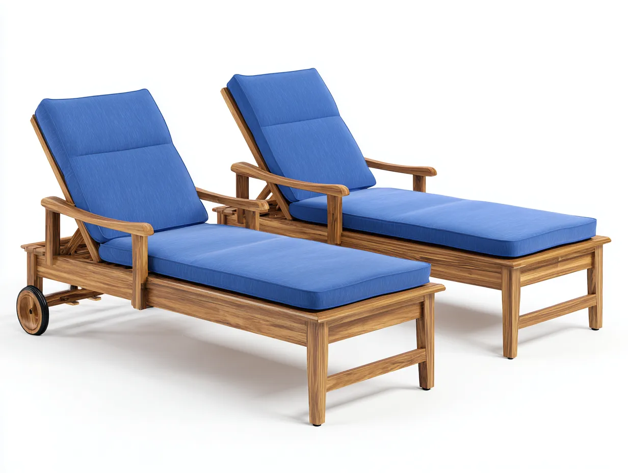 Bain de soleil en bois avec coussin 200x70x85 cm - Bois naturel et bleu - Design contemporain pour jardin-Javoraihaus