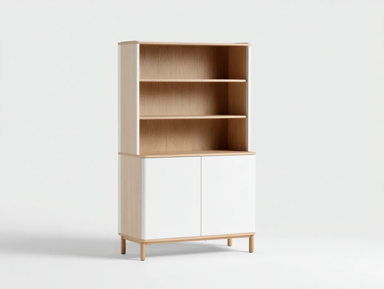 Vitrine en bois avec étagères ouvertes et portes battantes 80x40x180 cm - blanc-brun - style scandinave-Javoraihaus