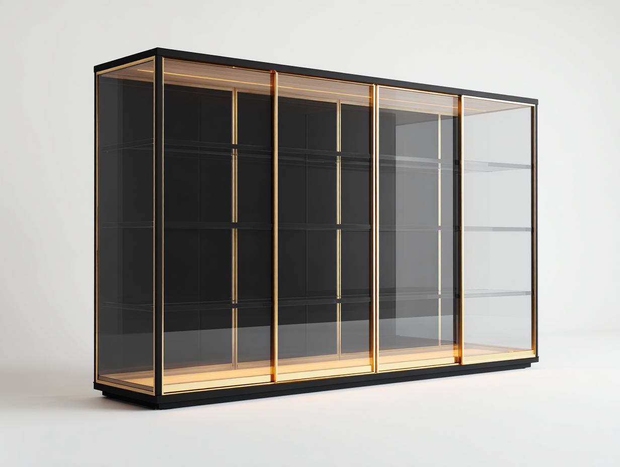 Vitrine en verre et métal 200x45x200 cm - noir et doré - design contemporain-Javoraihaus