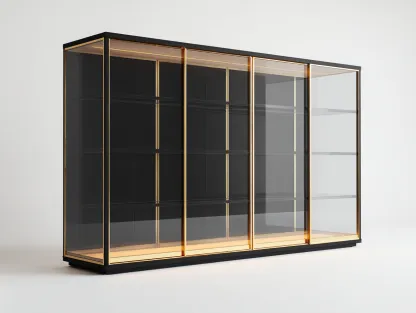 Vitrine en verre et métal 200x45x200 cm - noir et doré - design contemporain-Javoraihaus