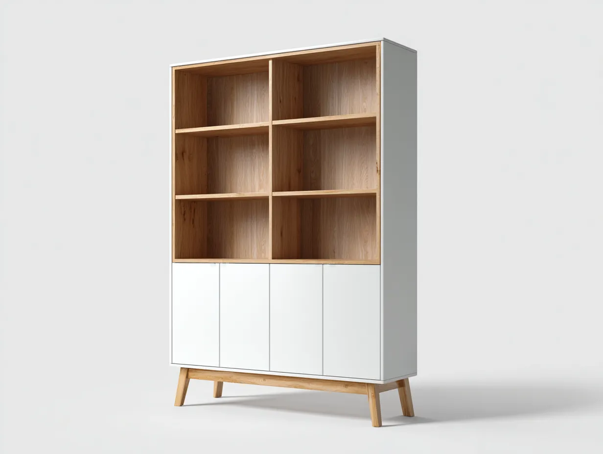 Vetrina - Legno - 90x38x165 cm - Bianco-Naturale - Stile moderno-Riloistudio