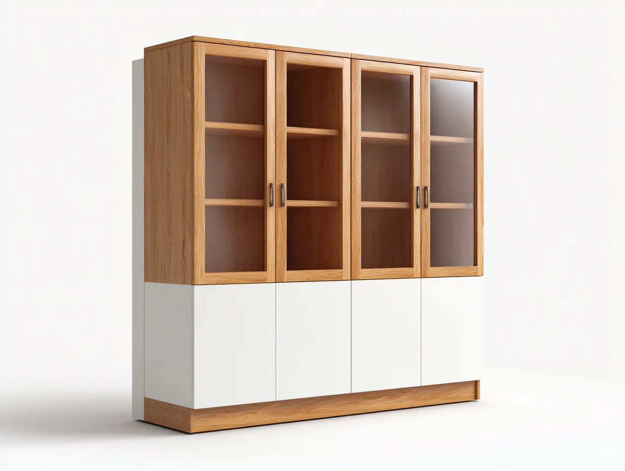 Vetrina - Legno-Vetro - 160x40x180 cm - Bianco-Naturale - Stile moderno-Riloistudio