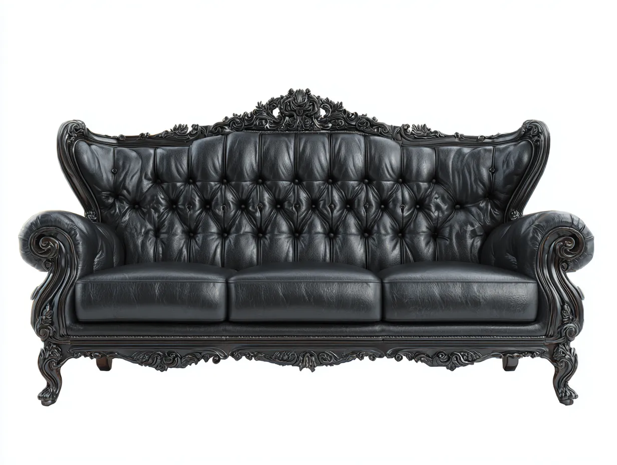 Divani a 3 posti-pelle-legno-225x98x102 cm-nero-stile barocco-Riloistudio