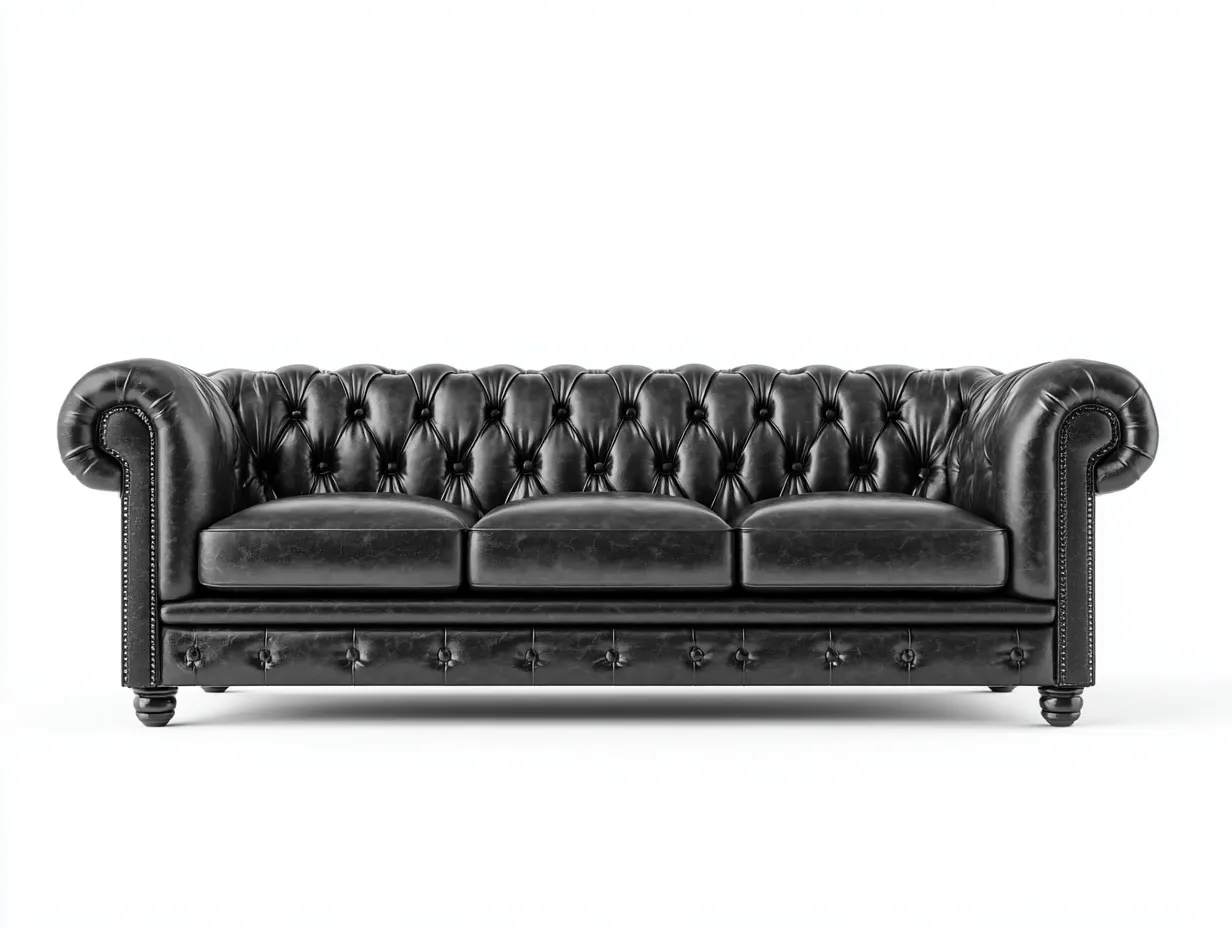 Divani a 3 posti-pelle-230x96x74 cm-nero-stile Chesterfield-Riloistudio