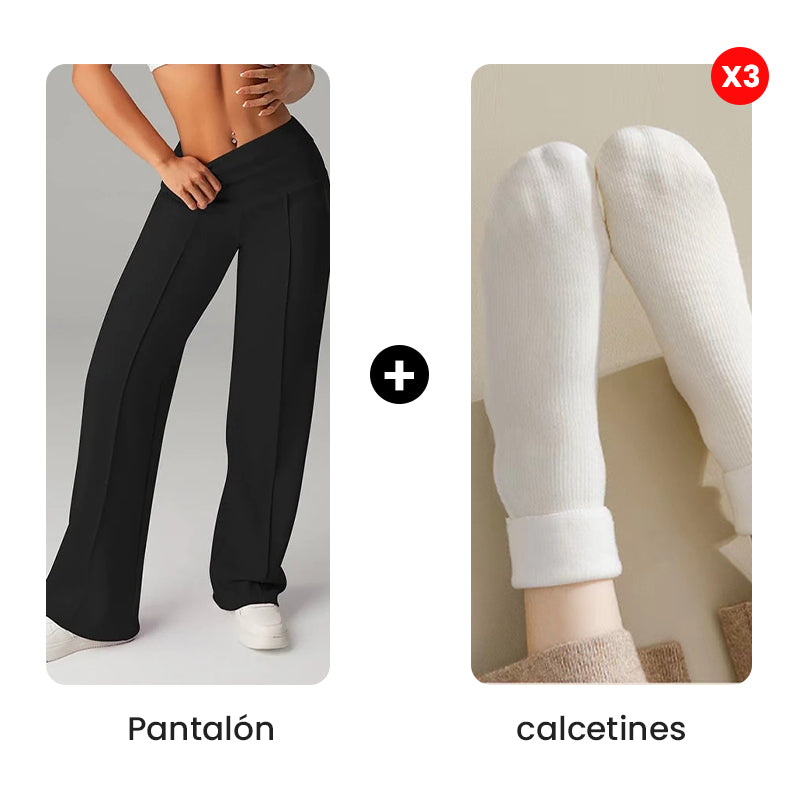 Pantalones casuales de mujer de cintura alta y pierna ancha -💖 Tejido Elástico Cómodo + Bolsillos Prácticos - Ideal para Trabajo, Paseos y Casa! ✨