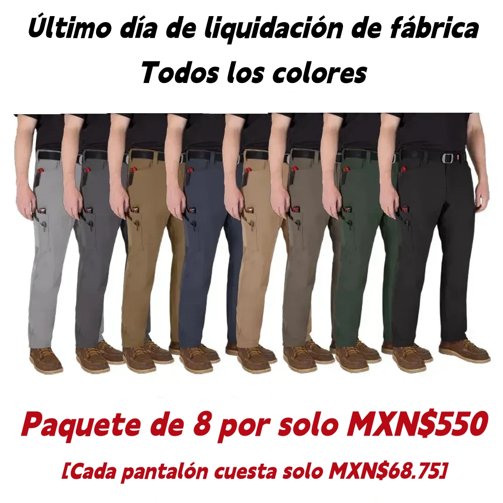 Liqudacon-mex Paquete de 8 pantalones de trabajo FREEFLEX Tech para hombre con 7 bolsillos.