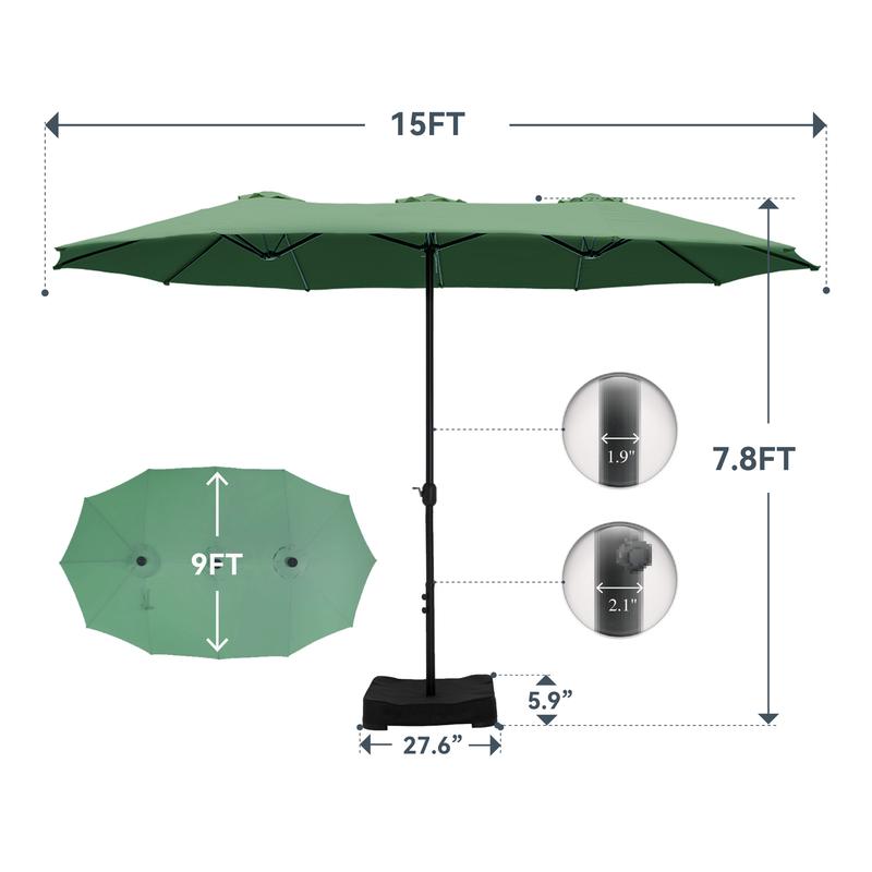 [Ambiente veraniego] Sombrilla de patio extragrande de 4,5 m con doble cara, base y luces LED - Estructura de acero grande, protección UV, base metálica incluida, manivela práctica