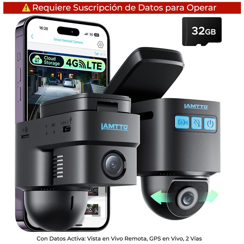【Regalo 2026】LAMTTO Cámara De Seguridad Para Coche | 4G LTE + SIM Incluida (Requiere Plan de Datos, 7 Días Gratis) | Doble Cámara 1080P | Monitoreo 24/7 | Visión Nocturna IR | Alertas en Tiempo Real por App | Dashcam para Todos los Vehículos