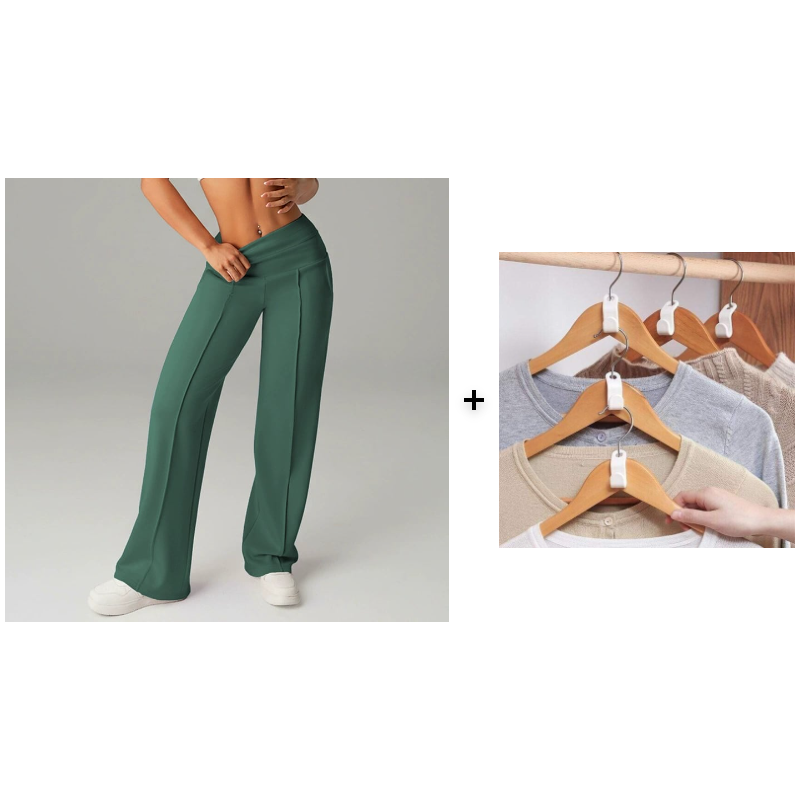 Pantalones casuales de mujer de cintura alta y pierna ancha -💖 Tejido Elástico Cómodo + Bolsillos Prácticos - Ideal para Trabajo, Paseos y Casa! ✨