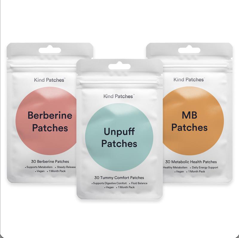 Kind Patches | Metabolic Trio Kit | MB Patches + Berberine Patches + Unpuff Patches: Apoyo Metabólico, Energía limpia, Intestino equilibrado, Salud digestiva, Ingredientes naturales, Paquetes para 1 mes