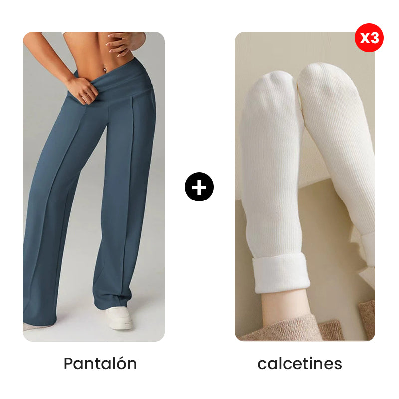Pantalones casuales de mujer de cintura alta y pierna ancha -💖 Tejido Elástico Cómodo + Bolsillos Prácticos - Ideal para Trabajo, Paseos y Casa! ✨