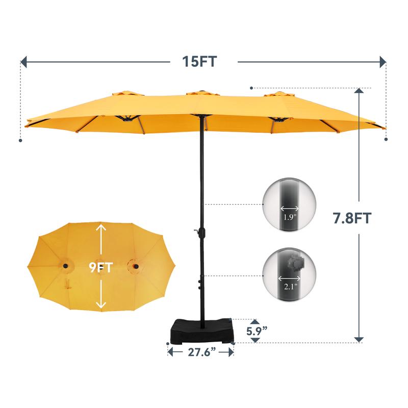 [Ambiente veraniego] Sombrilla de patio extragrande de 4,5 m con doble cara, base y luces LED - Estructura de acero grande, protección UV, base metálica incluida, manivela práctica