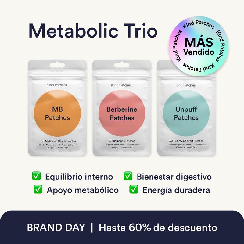 Kind Patches | Metabolic Trio Kit | MB Patches + Berberine Patches + Unpuff Patches: Apoyo Metabólico, Energía limpia, Intestino equilibrado, Salud digestiva, Ingredientes naturales, Paquetes para 1 mes