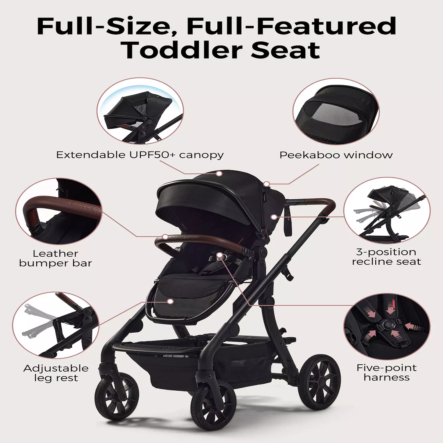 Cochecito Momcozy ChangeGo de tamaño completo (con capazo incluido)