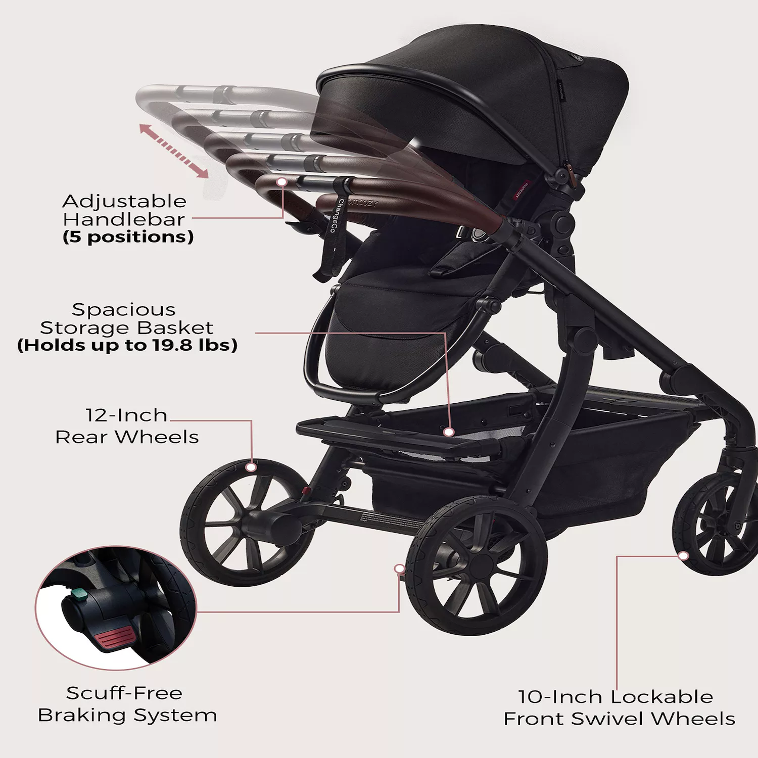 Cochecito Momcozy ChangeGo de tamaño completo (con capazo incluido)