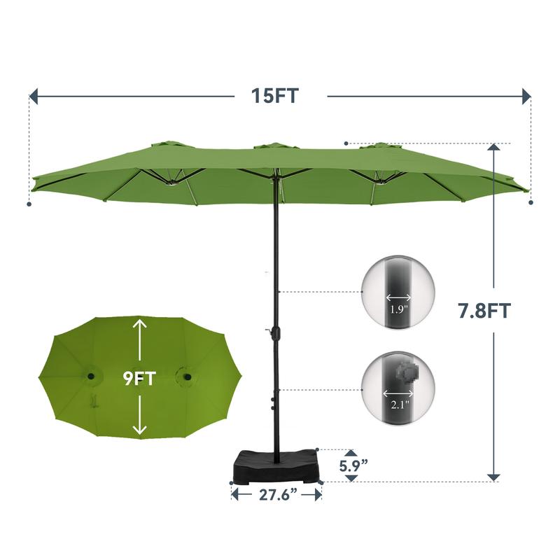[Ambiente veraniego] Sombrilla de patio extragrande de 4,5 m con doble cara, base y luces LED - Estructura de acero grande, protección UV, base metálica incluida, manivela práctica