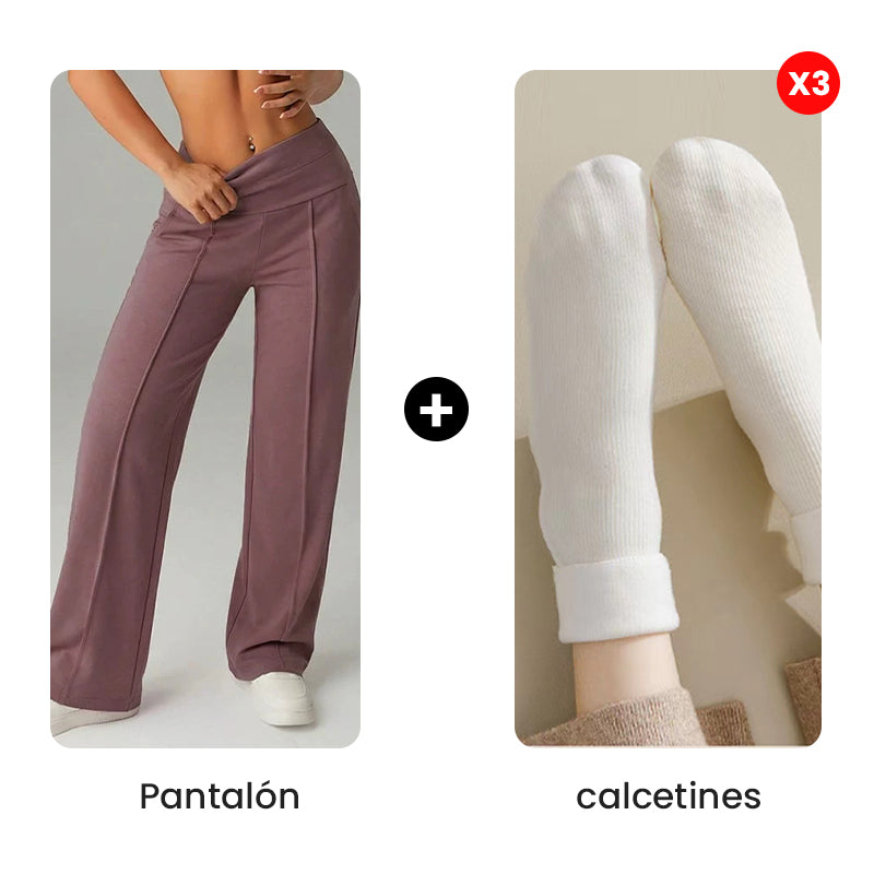 Pantalones casuales de mujer de cintura alta y pierna ancha -💖 Tejido Elástico Cómodo + Bolsillos Prácticos - Ideal para Trabajo, Paseos y Casa! ✨