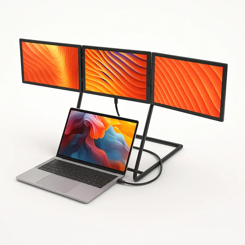 Monitor Triple Extendido — 2 Pantallas Full HD 15.6" para Laptop, USB-C, Plegable