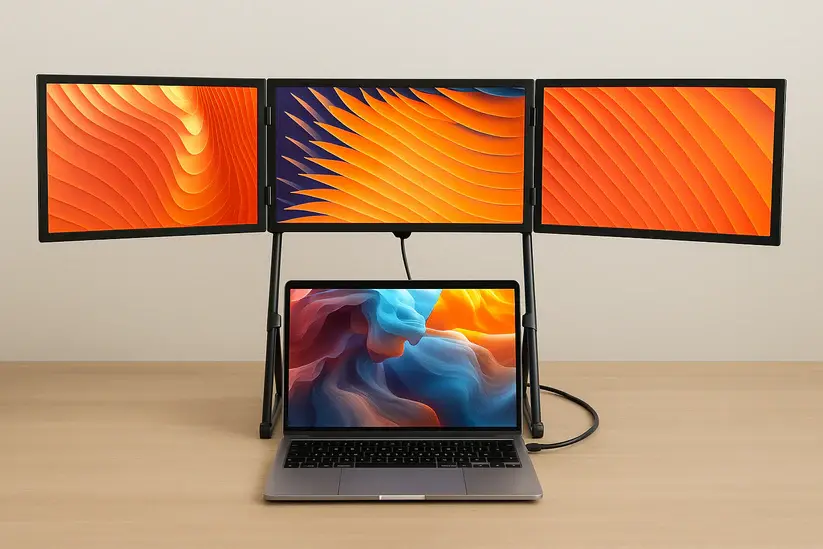 Monitor Triple Extendido — 2 Pantallas Full HD 15.6" para Laptop, USB-C, Plegable