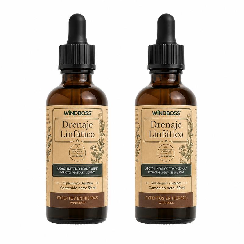 WindBoss Drenaje Linfático 59 ml | 9 Extractos Botánicos con Saúco, Diente de León, Bardana y Equinácea | Fórmula Líquida Sin Alcohol con Gotero