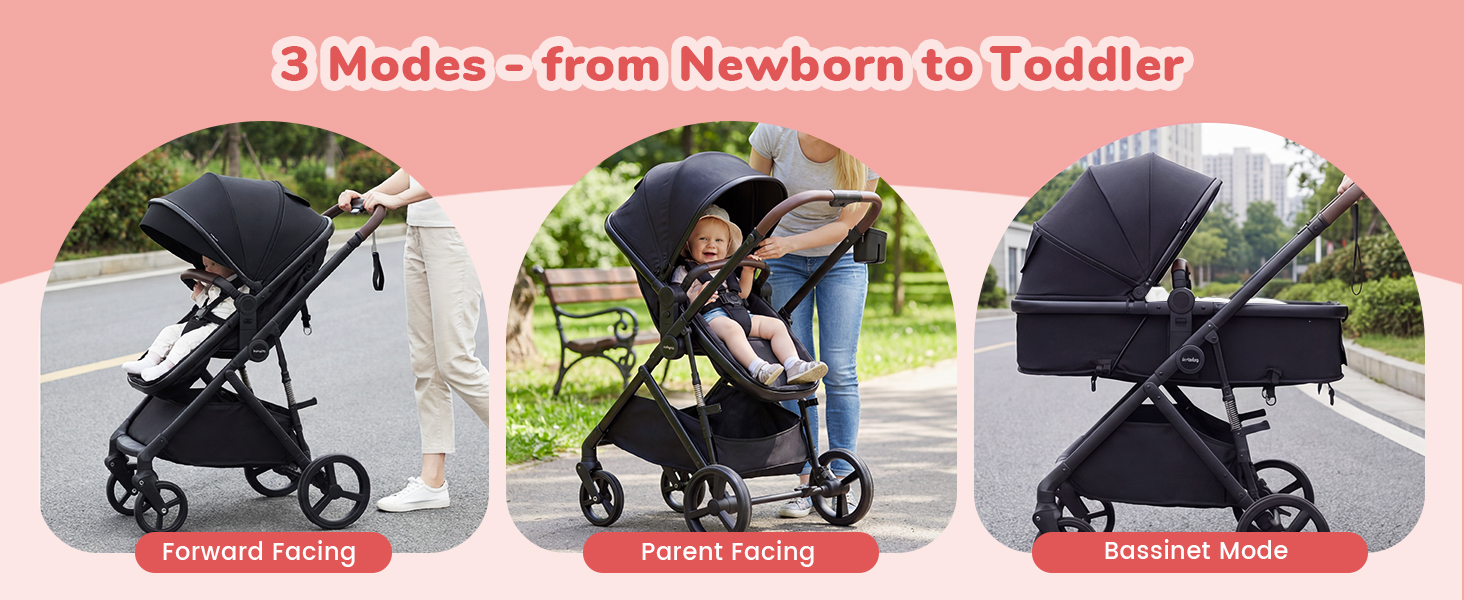 High landscape convertible bassinet stroller with reversible seat