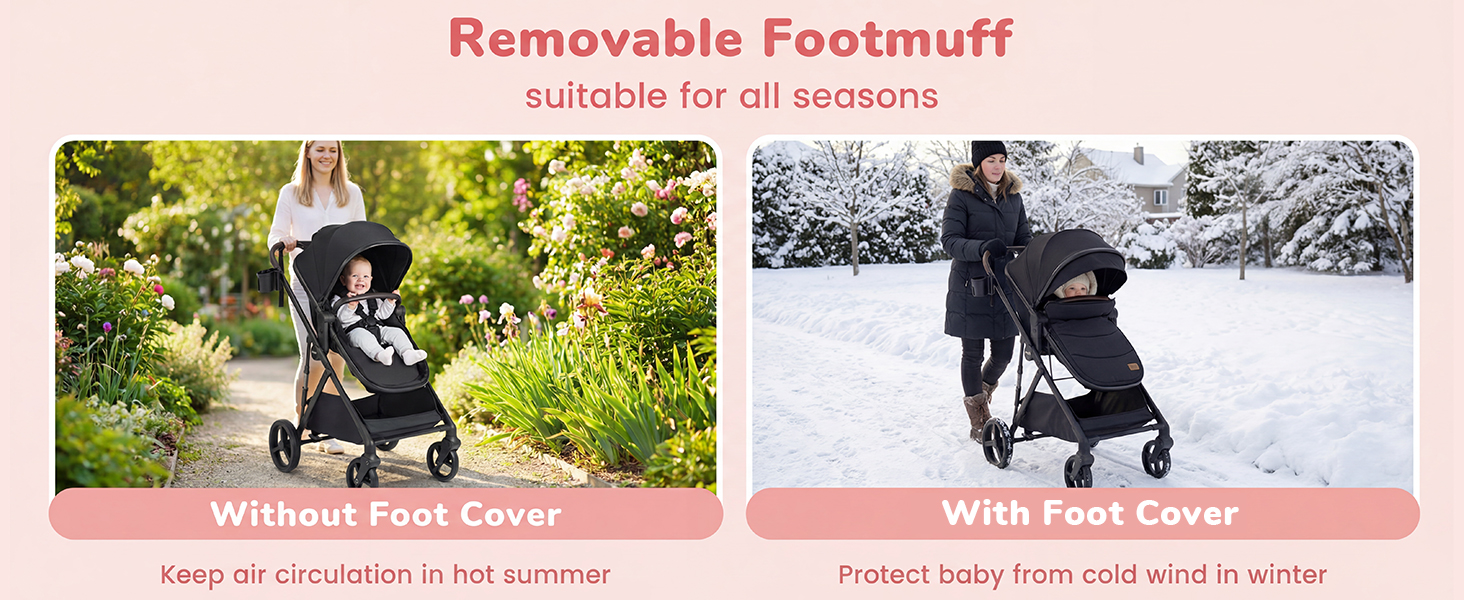 baby stroller with removable footmuff