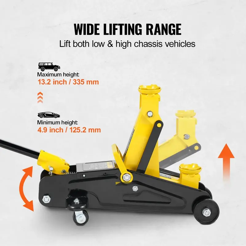 H1CCH Low Profile Hydraulic Floor Jack 2.0/2.5 Ton Yellow