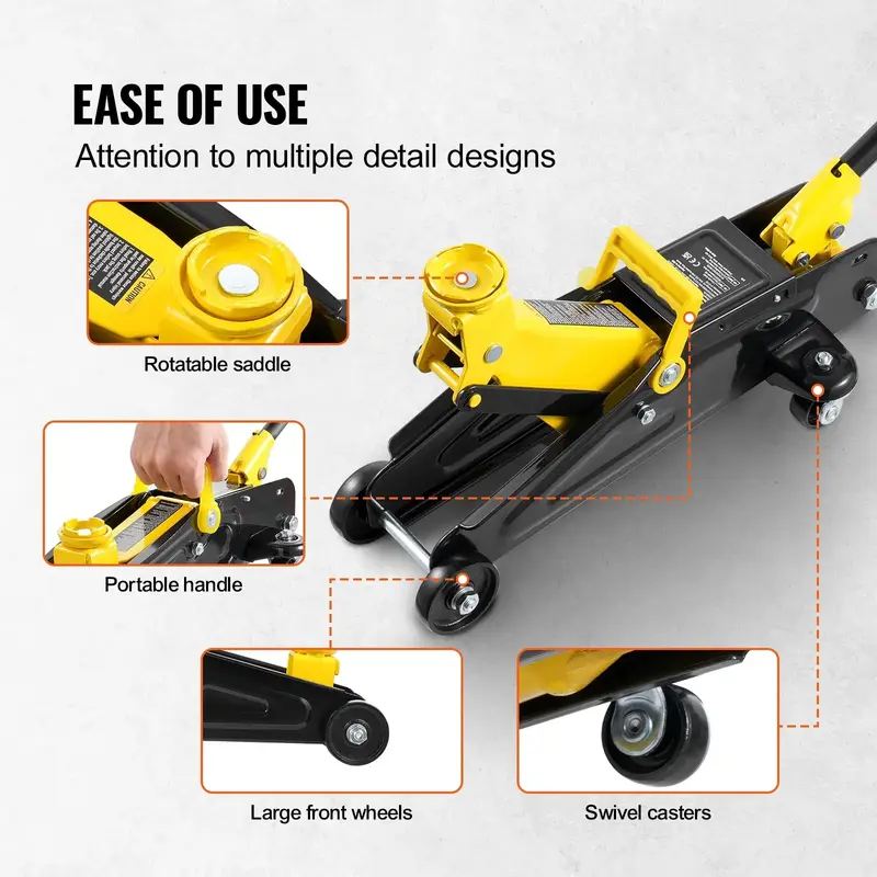 H1CCH Low Profile Hydraulic Floor Jack 2.0/2.5 Ton Yellow