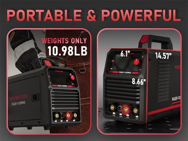 YESWELDER Soldadora Inversora Microalambre De 135 Amperios, 110 V Flux Core Soldadora Inversora， MIG/LIFT TIG/STICK MáQuina De Soldadura 3 En 1 Igbt Inverter Soldadora