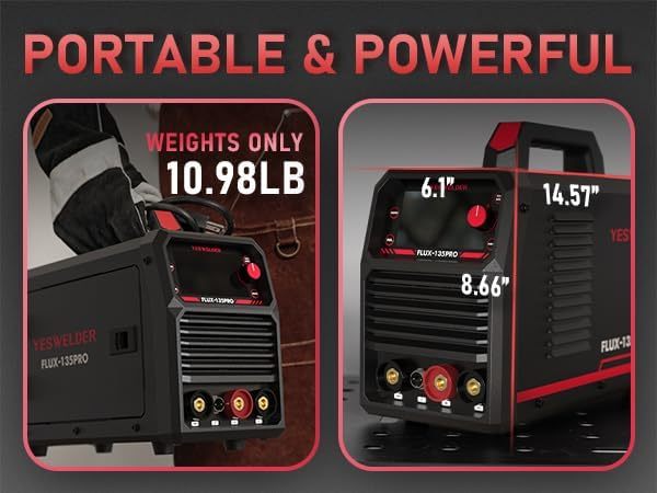 YESWELDER Soldadora Inversora Microalambre De 135 Amperios, 110 V Flux Core Soldadora Inversora， MIG/LIFT TIG/STICK MáQuina De Soldadura 3 En 1 Igbt Inverter Soldadora