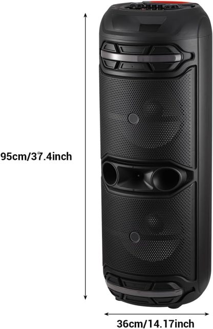 Altavoz Bluetooth inalámbrico para fiestas con doble bocina de 12", micrófono y luces RGB | Sistema de sonido portátil recargable de 80 W con función karaoke, USB/TF/AUX/FM, emparejamiento TWS y graves potentes.