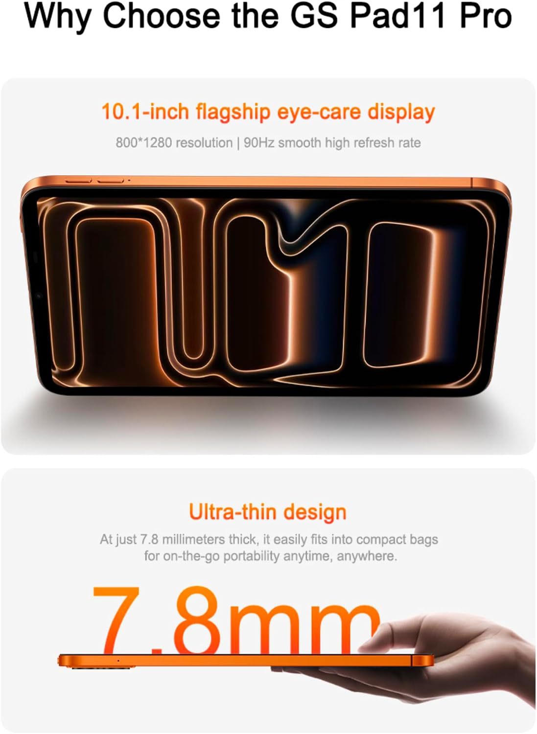 Tablet GS Pad 11 Pro 10.1" HD IPS 4G Wi-Fi Octa-Core MT6750 Dual AI Camera Bluetooth Dual Speakers Ultra Slim Android Tablet (cor de laranja)
